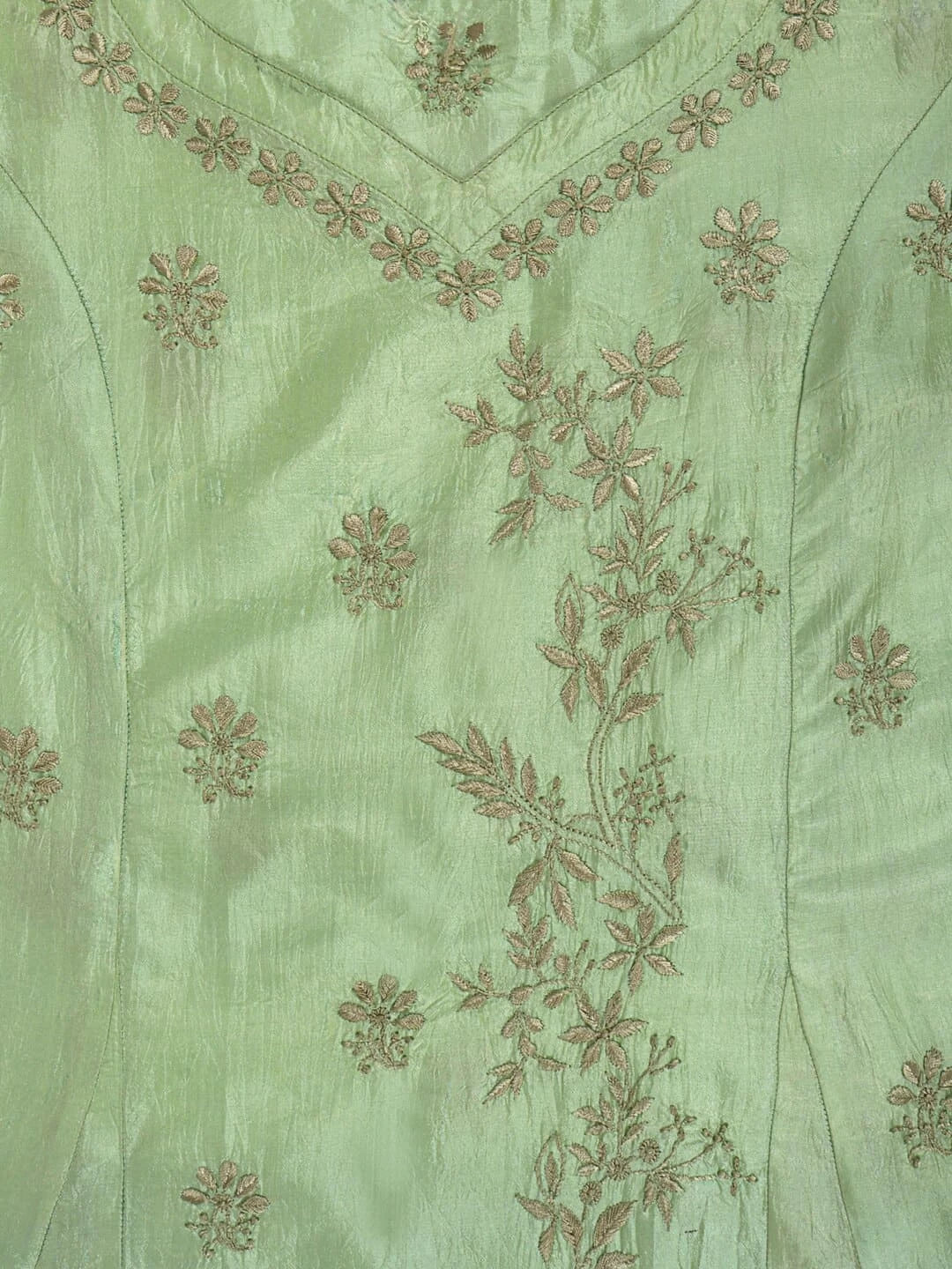 Ada Hand Embroidered Mint Green Silk Lucknowi Chikankari Semi-stitched Kurta Piece A623481
