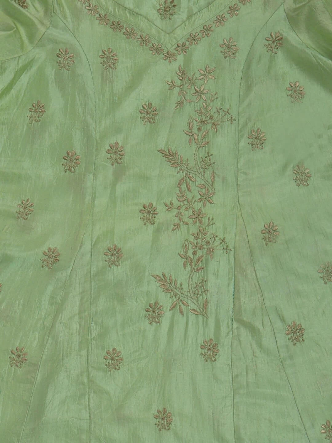 Ada Hand Embroidered Mint Green Silk Lucknowi Chikankari Semi-stitched Kurta Piece A623481