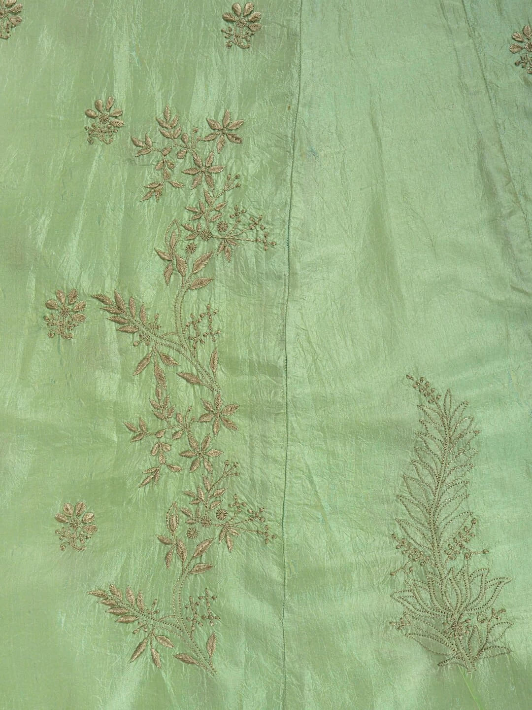 Ada Hand Embroidered Mint Green Silk Lucknowi Chikankari Semi-stitched Kurta Piece A623481