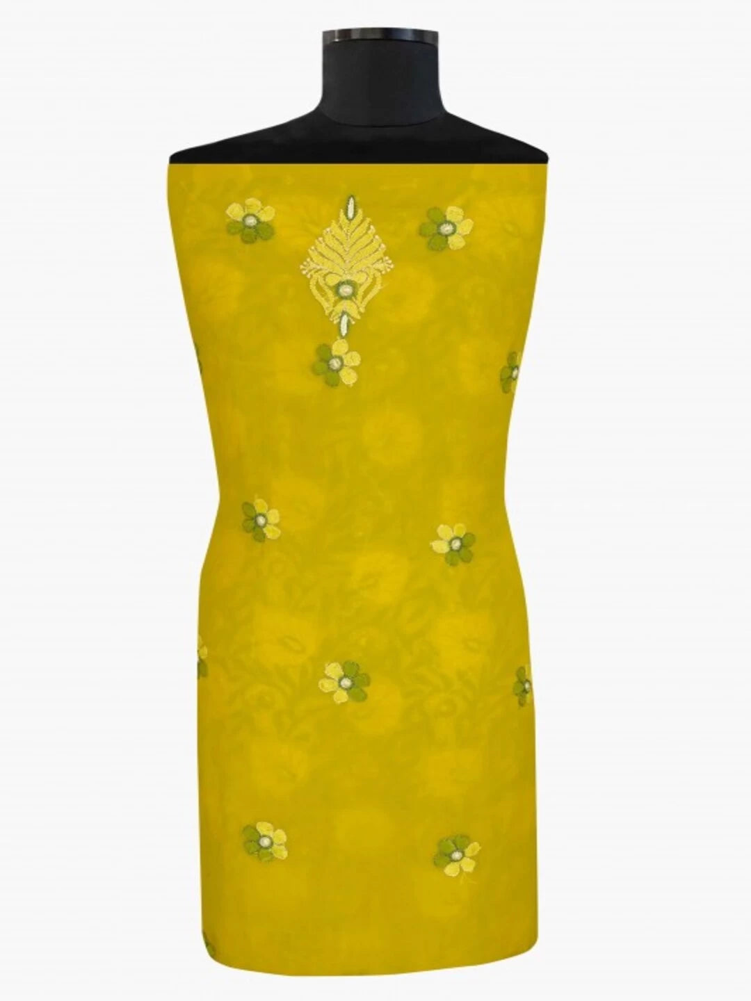 Ada Hand Embroidered Yellow Georgette Lucknowi Chikankari Unstitched Kurta Piece A611833