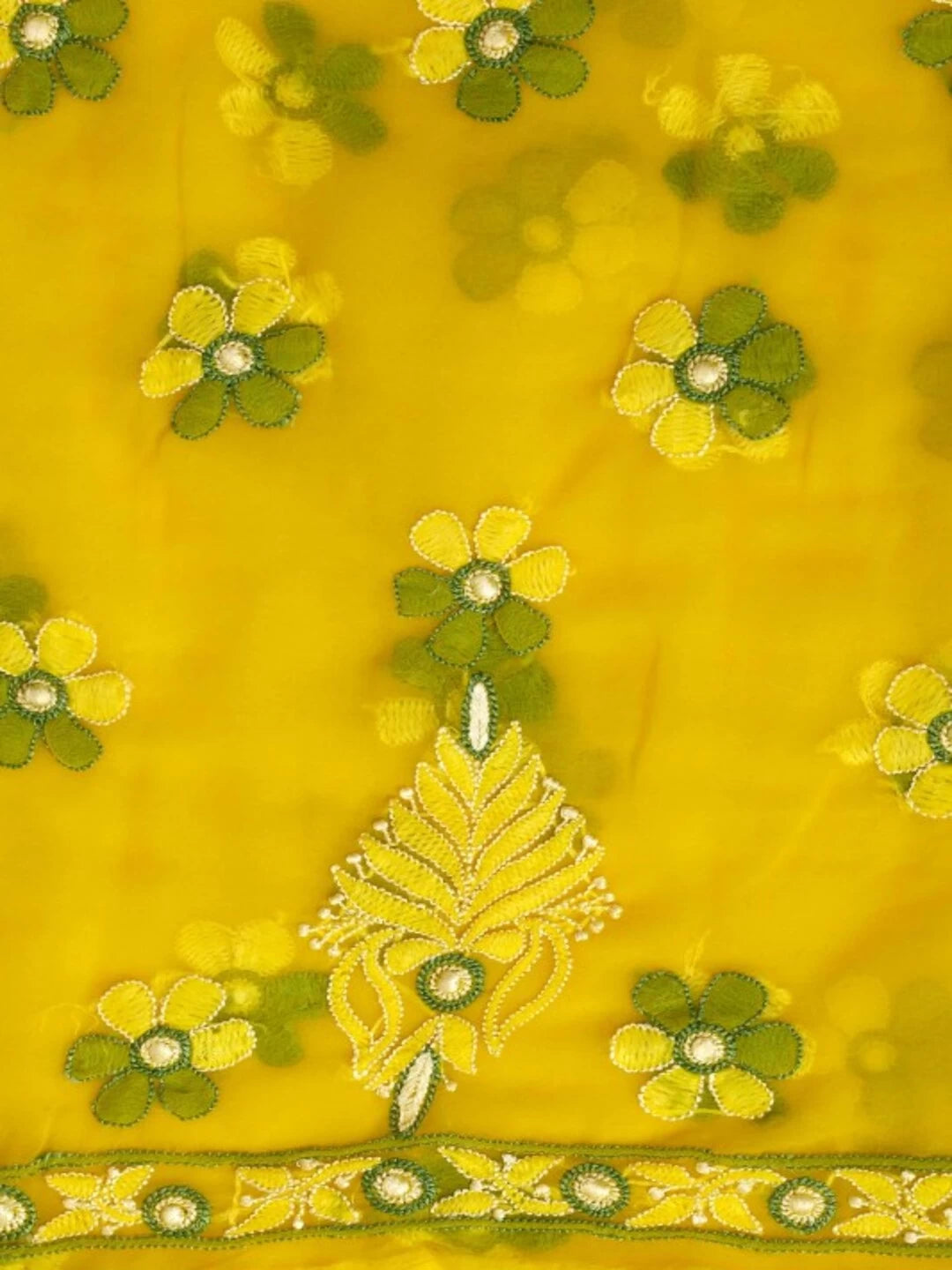 Ada Hand Embroidered Yellow Georgette Lucknowi Chikankari Unstitched Kurta Piece A611833