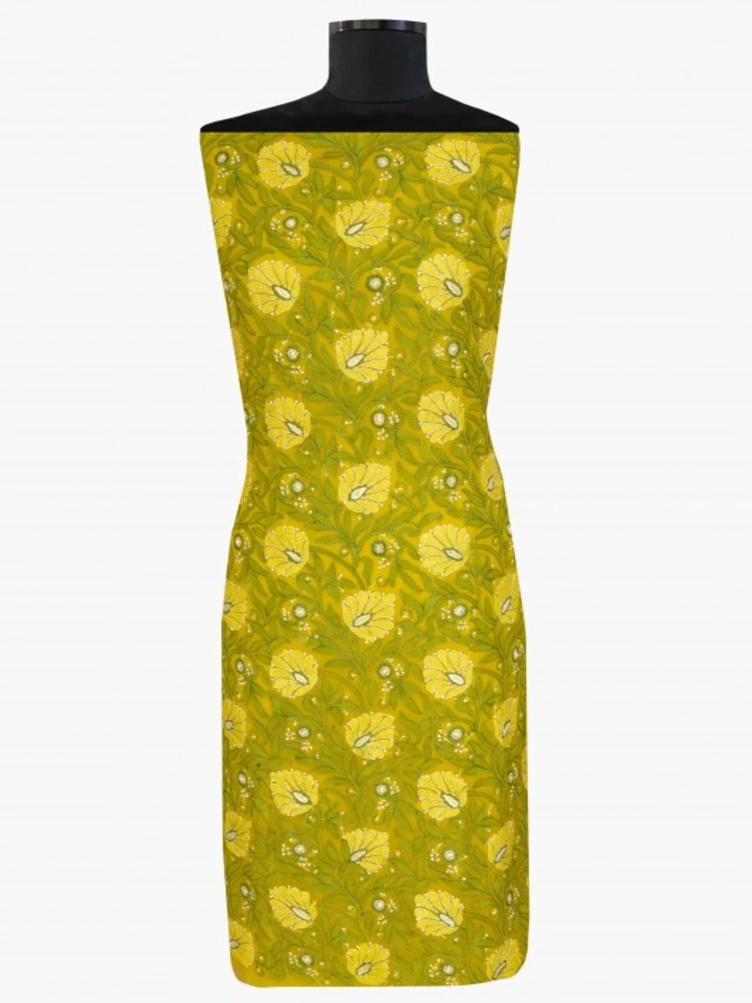 Ada Hand Embroidered Yellow Georgette Lucknowi Chikankari Unstitched Kurta Piece A611833