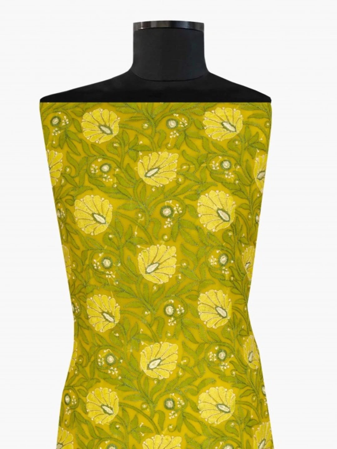 Ada Hand Embroidered Yellow Georgette Lucknowi Chikankari Unstitched Kurta Piece A611833