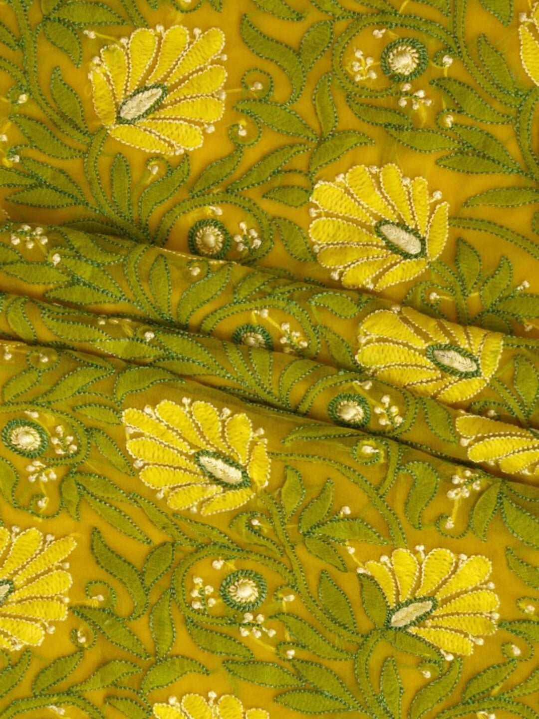 Ada Hand Embroidered Yellow Georgette Lucknowi Chikankari Unstitched Kurta Piece A611833