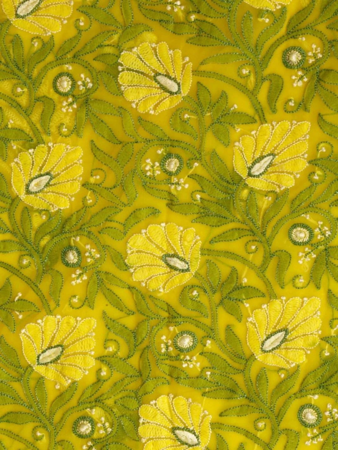 Ada Hand Embroidered Yellow Georgette Lucknowi Chikankari Unstitched Kurta Piece A611833