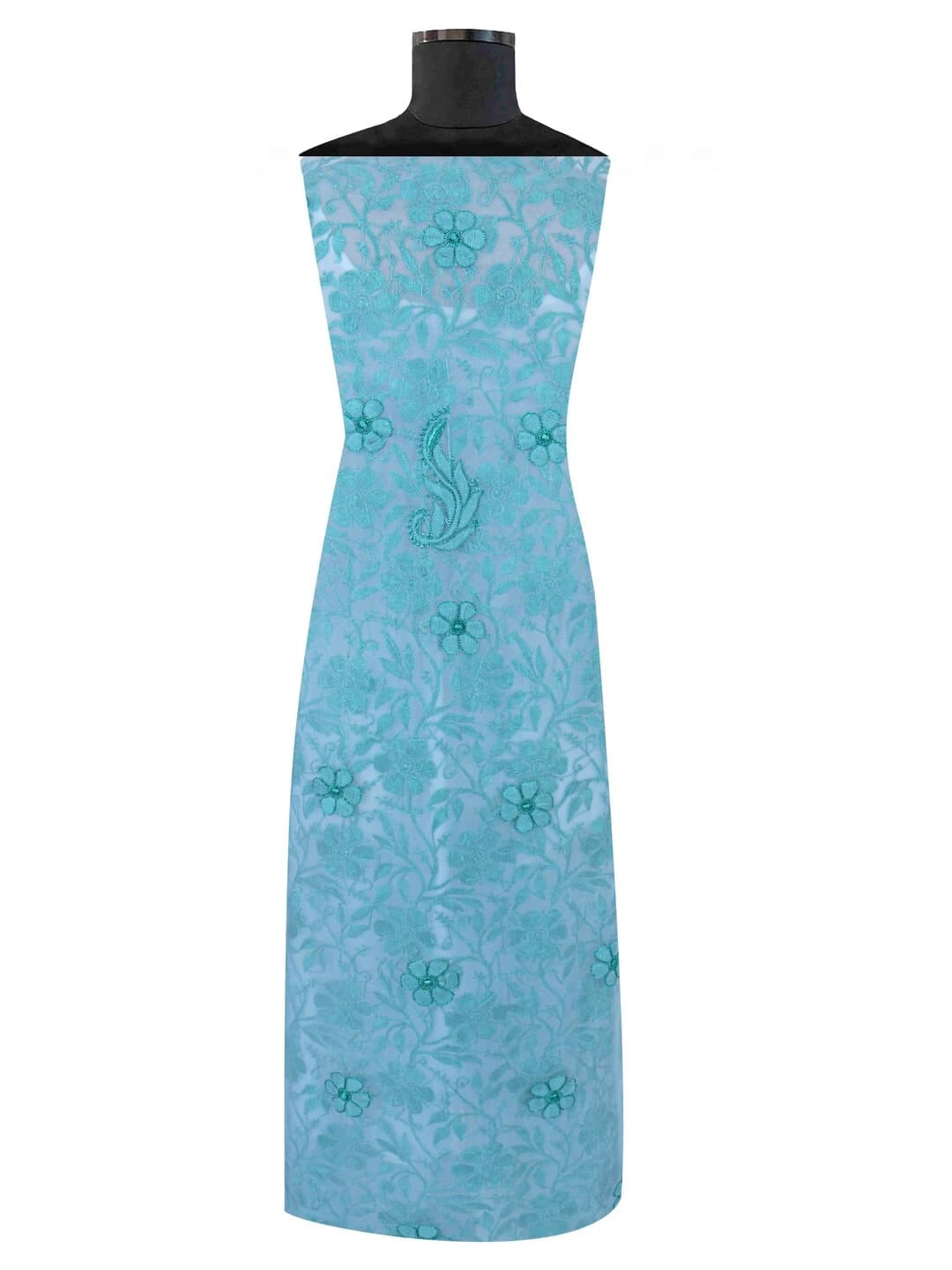Ada Hand Embroidered Blue Georgette Lucknowi Chikankari Unstitched Kurta Piece 01A160778