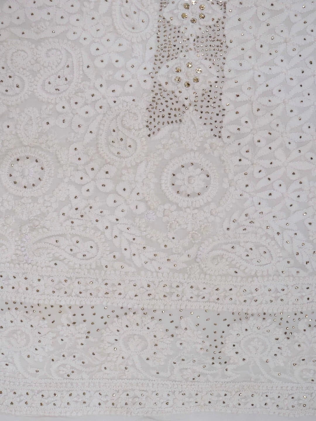 Ada Hand Embroidered White Georgette Lucknowi Chikankari Unstitched Kurta Piece With Muqaish Work A621927