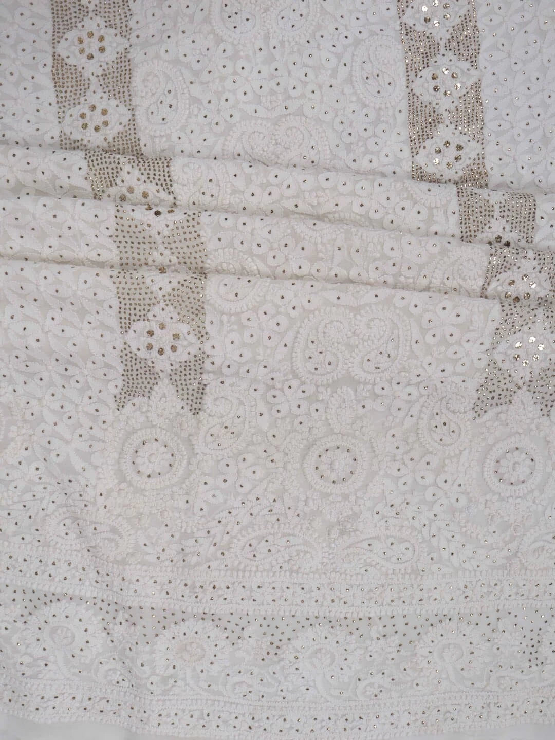 Ada Hand Embroidered White Georgette Lucknowi Chikankari Unstitched Kurta Piece With Muqaish Work A621927