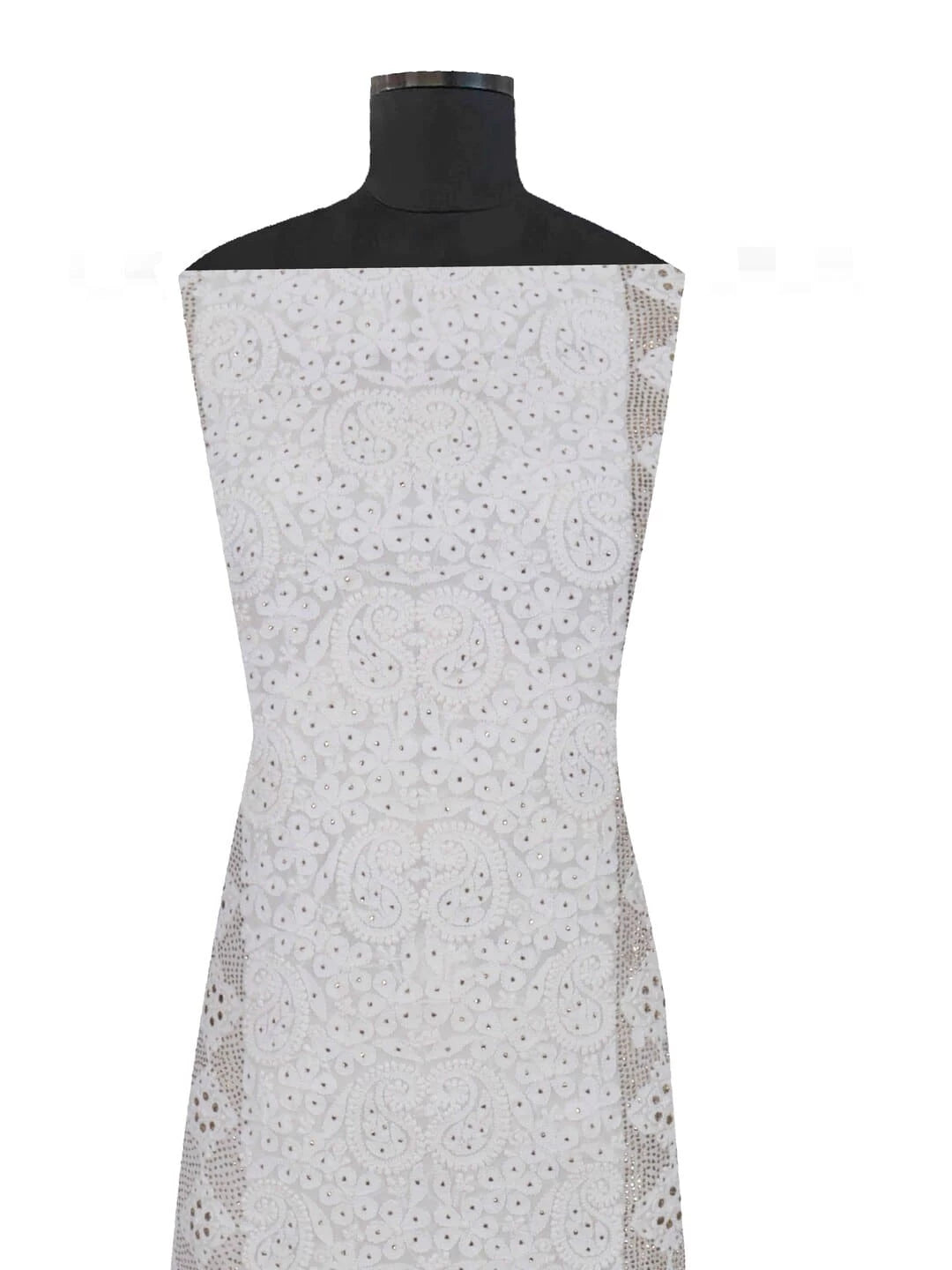 Ada Hand Embroidered White Georgette Lucknowi Chikankari Unstitched Kurta Piece With Muqaish Work A621927