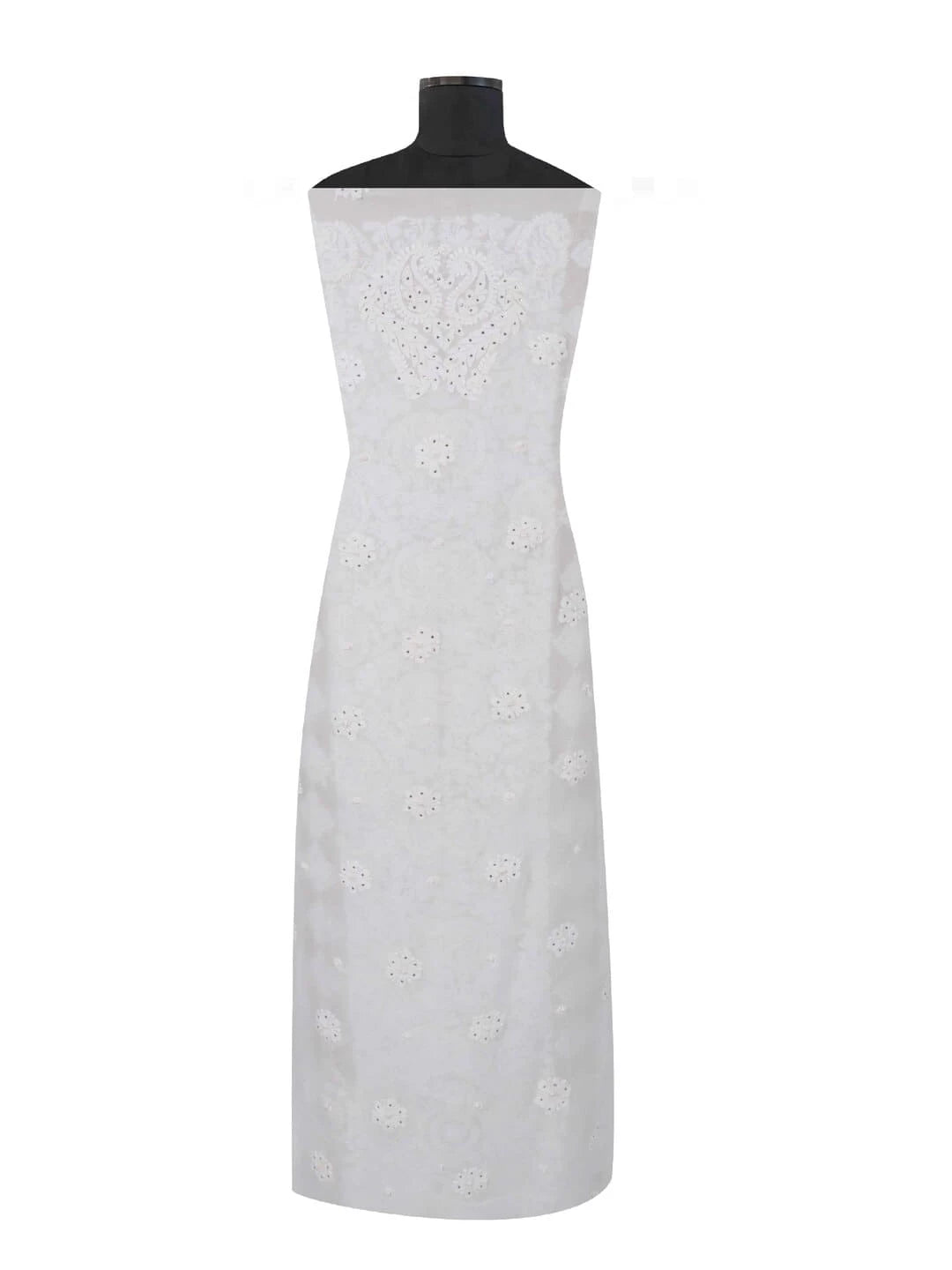 Ada Hand Embroidered White Georgette Lucknowi Chikankari Unstitched Kurta Piece With Muqaish Work A621927