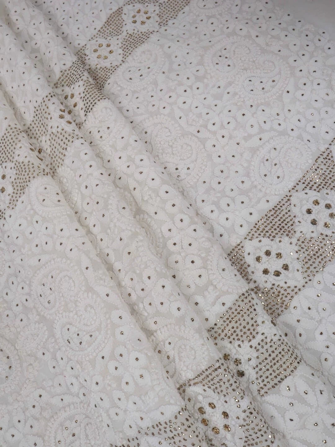 Ada Hand Embroidered White Georgette Lucknowi Chikankari Unstitched Kurta Piece With Muqaish Work A621927