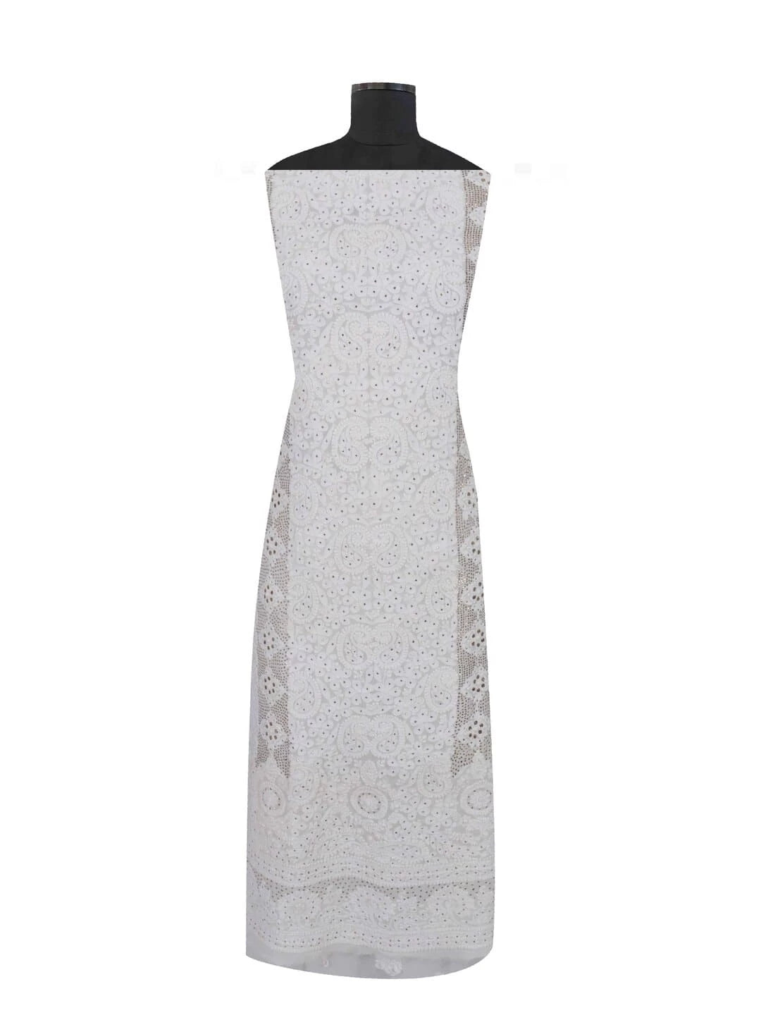 Ada Hand Embroidered White Georgette Lucknowi Chikankari Unstitched Kurta Piece With Muqaish Work A621927