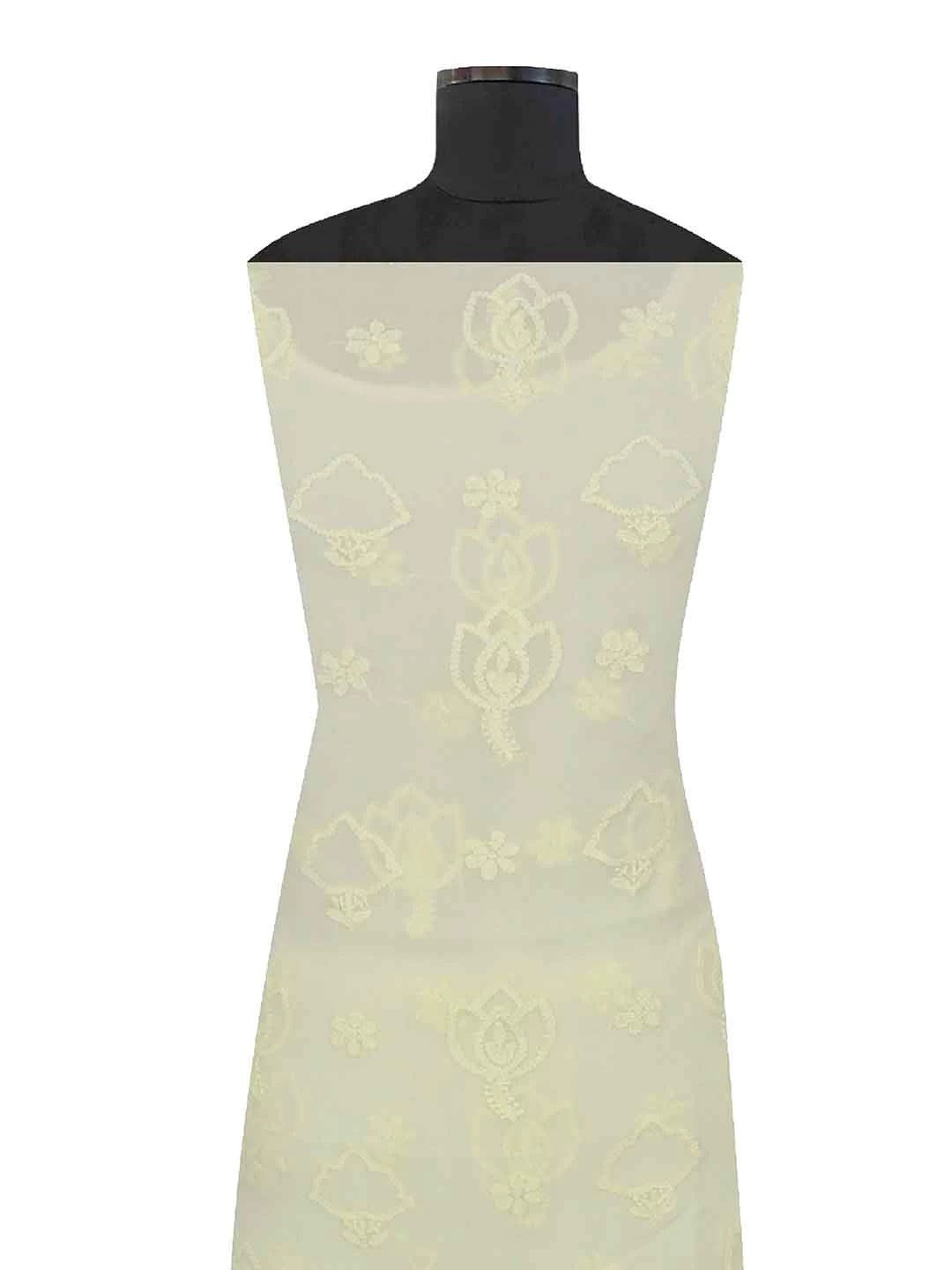 Ada Hand Embroidered Lemon Georgette Lucknowi Chikankari Unstitched Kurta Piece A296702