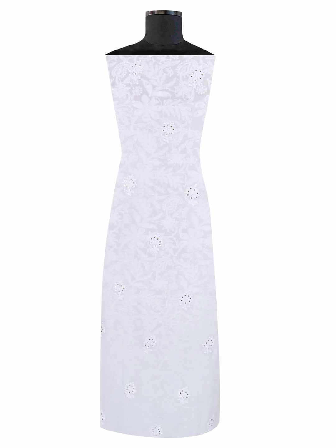 Ada Hand Embroidered White Georgette Lucknowi Chikan Unstitched Kurta Piece With Muqaish Work 01A154154
