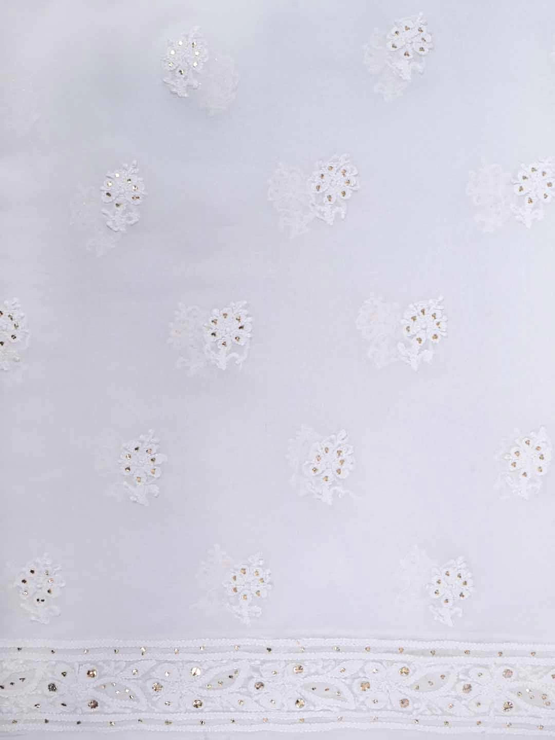 Ada Hand Embroidered White Georgette Lucknowi Chikan Unstitched Kurta Piece With Muqaish Work 01A154154