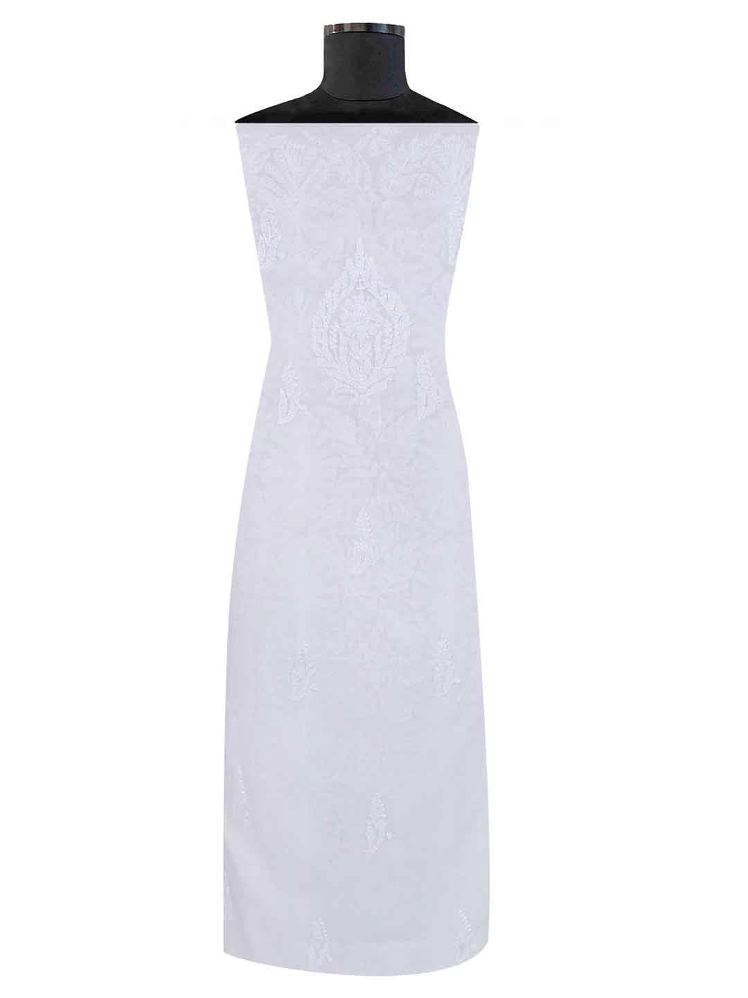 Ada Hand Embroidered White Chanderi Lucknowi Chikankari Unstitched Kurta Piece 01A34669