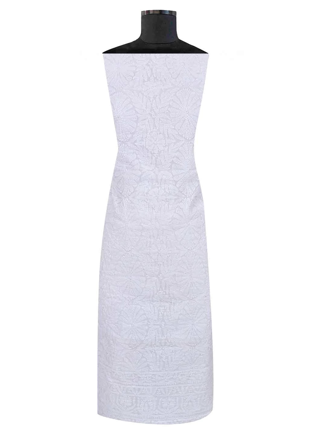 Ada Hand Embroidered White Chanderi Lucknowi Chikankari Unstitched Kurta Piece 01A34669
