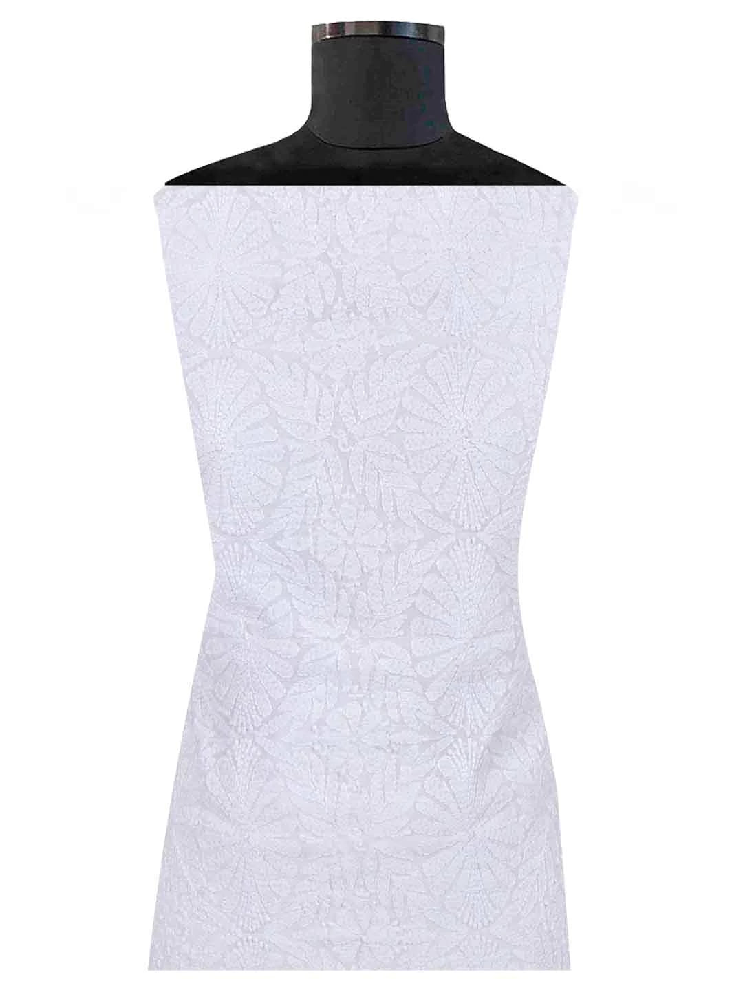 Ada Hand Embroidered White Chanderi Lucknowi Chikankari Unstitched Kurta Piece 01A34669