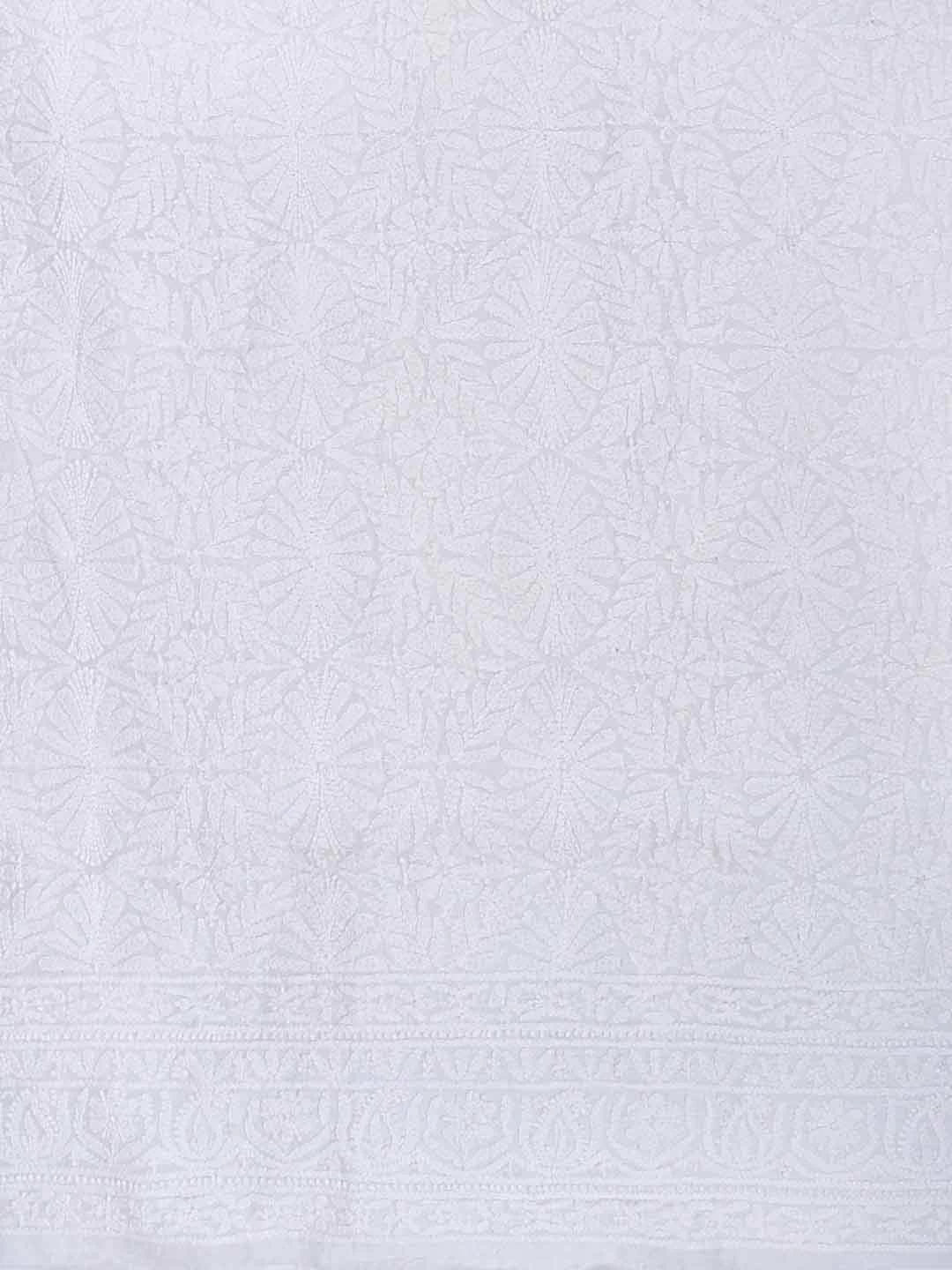 Ada Hand Embroidered White Chanderi Lucknowi Chikankari Unstitched Kurta Piece 01A34669