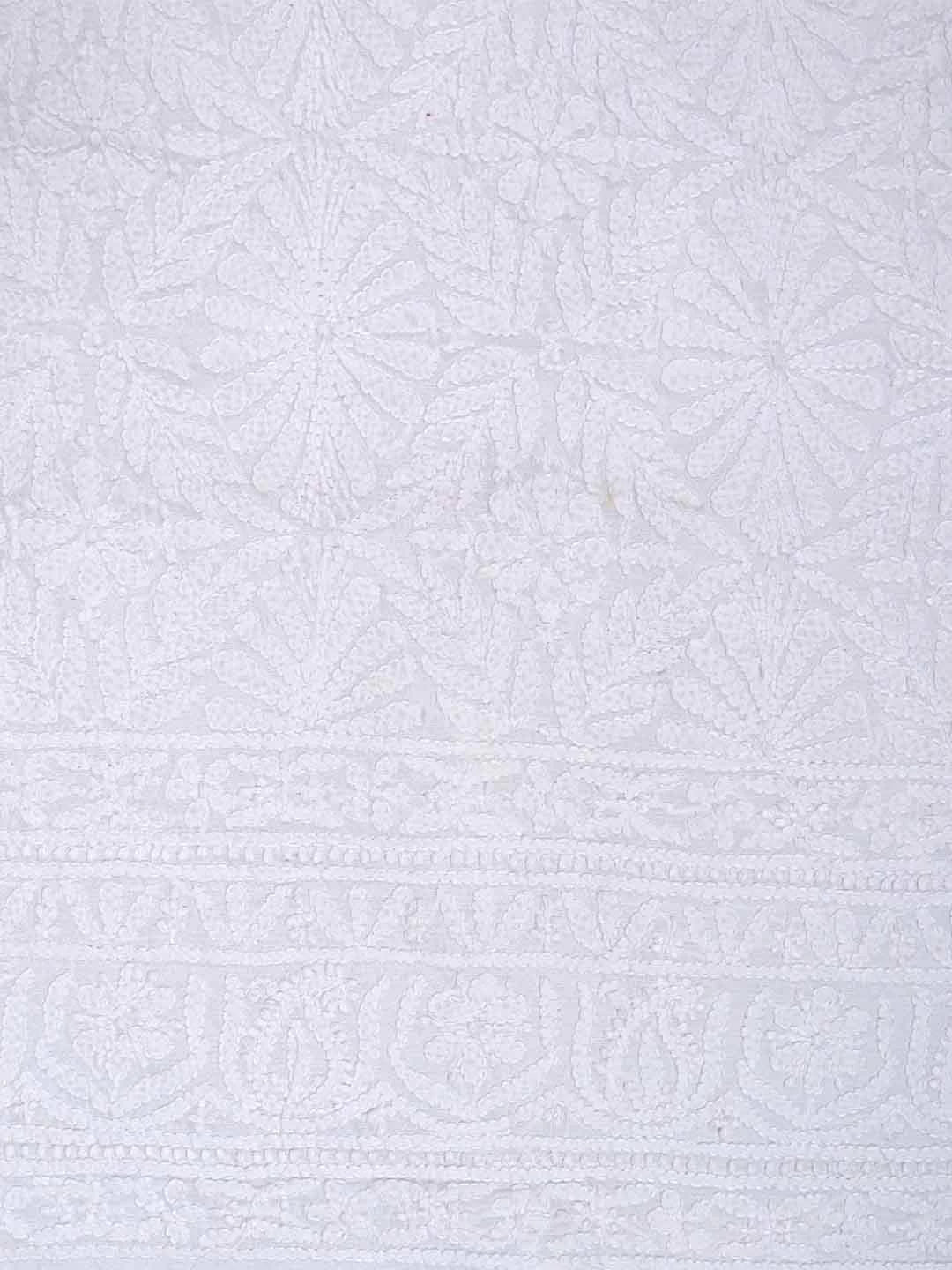 Ada Hand Embroidered White Chanderi Lucknowi Chikankari Unstitched Kurta Piece 01A34669