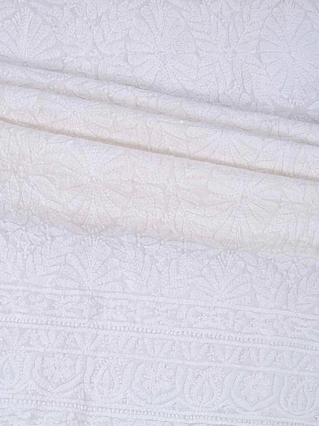 Ada Hand Embroidered White Chanderi Lucknowi Chikankari Unstitched Kurta Piece 01A34669