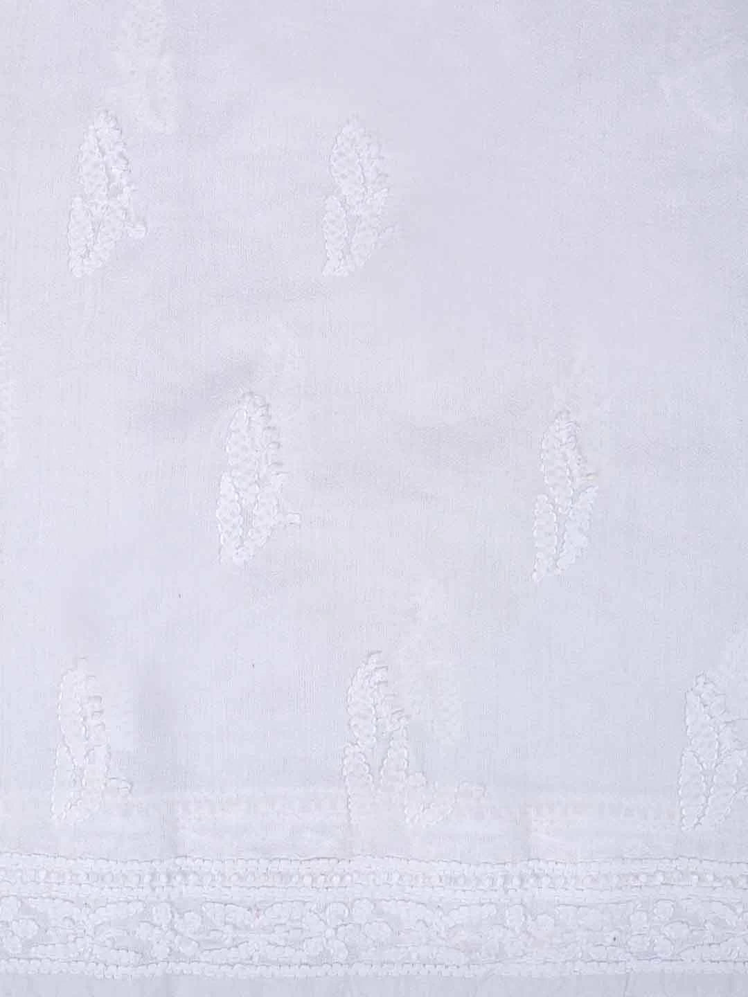 Ada Hand Embroidered White Chanderi Lucknowi Chikankari Unstitched Kurta Piece 01A34669