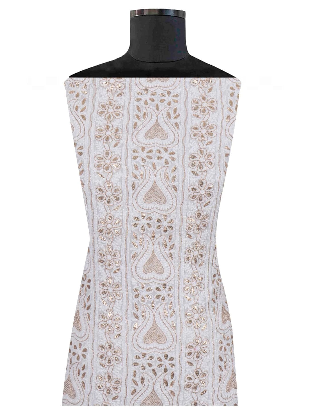 Ada Hand Embroidered White Georgette Lucknowi Chikankari Unstitched Kurta Piece With Gotapatti  Work 01A199476