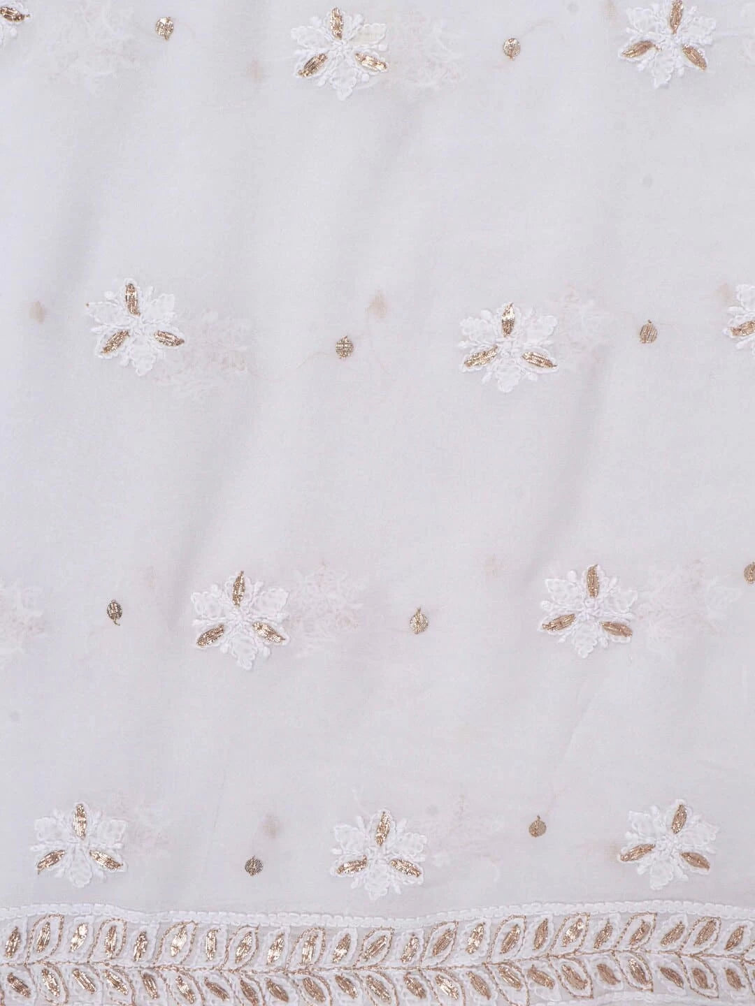 Ada Hand Embroidered White Georgette Lucknowi Chikankari Unstitched Kurta Piece With Gotapatti  Work 01A199476