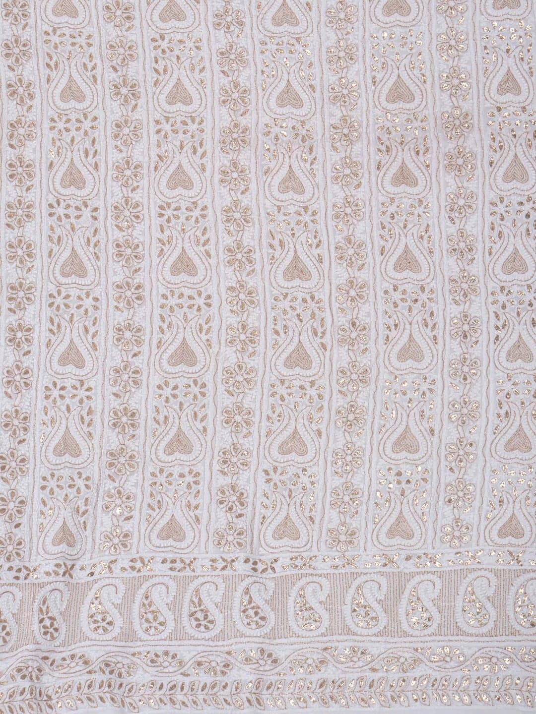 Ada Hand Embroidered White Georgette Lucknowi Chikankari Unstitched Kurta Piece With Gotapatti  Work 01A199476