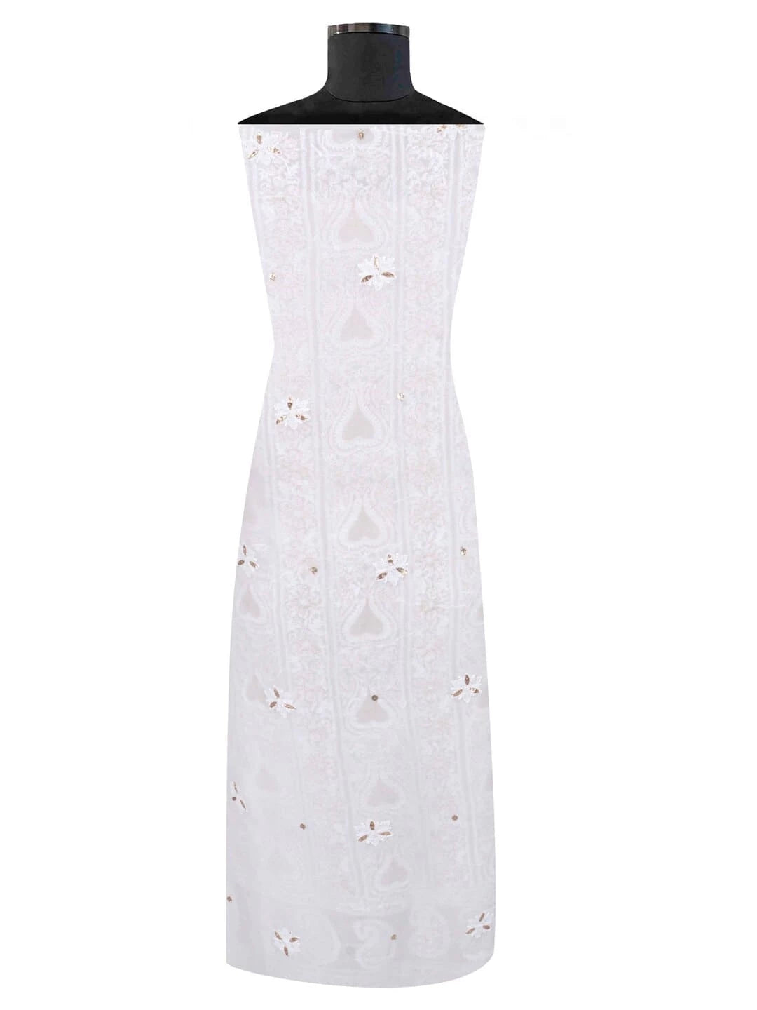 Ada Hand Embroidered White Georgette Lucknowi Chikankari Unstitched Kurta Piece With Gotapatti  Work 01A199476