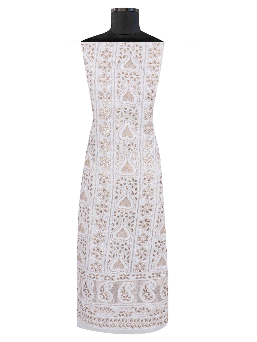 Ada Hand Embroidered White Georgette Lucknowi Chikankari Unstitched Kurta Piece With Gotapatti  Work 01A199476