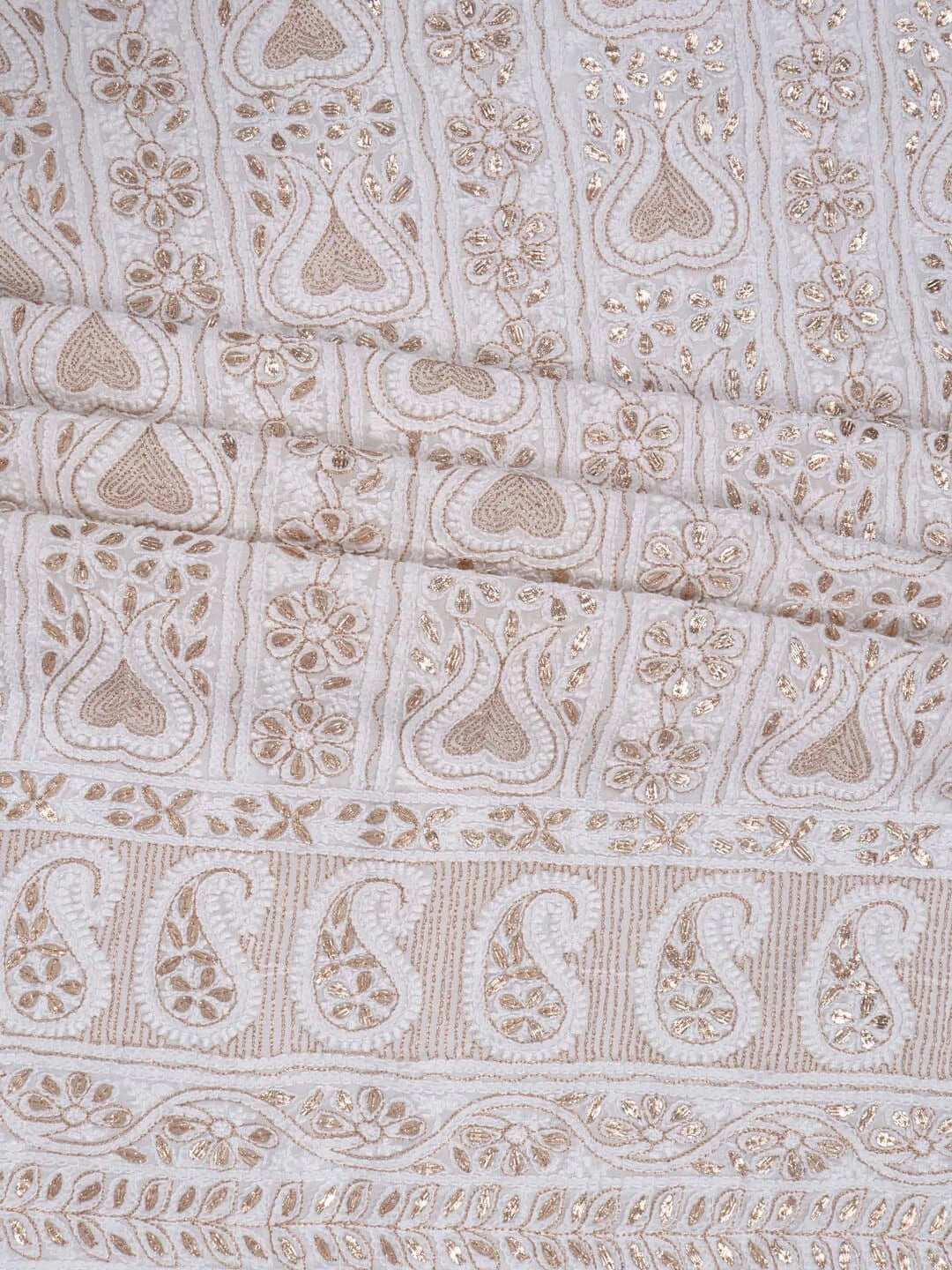 Ada Hand Embroidered White Georgette Lucknowi Chikankari Unstitched Kurta Piece With Gotapatti  Work 01A199476