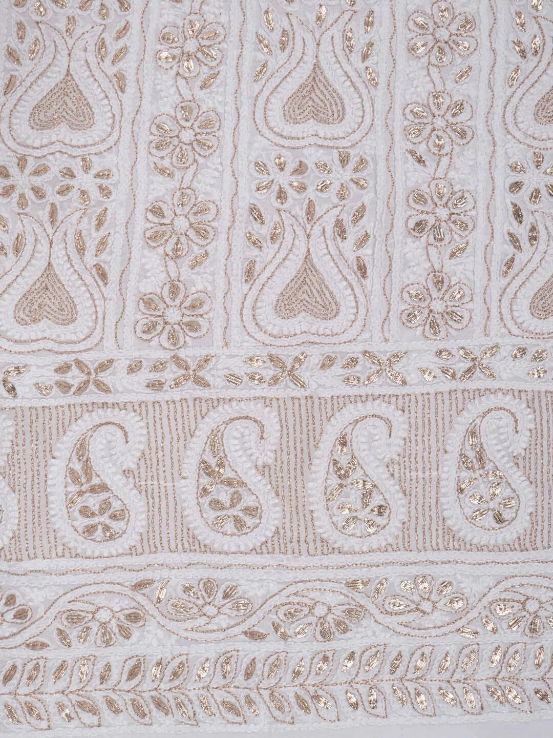 Ada Hand Embroidered White Georgette Lucknowi Chikankari Unstitched Kurta Piece With Gotapatti  Work 01A199476