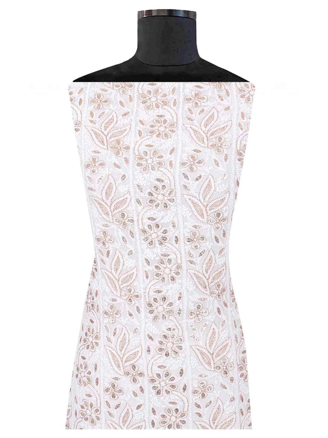 Ada Hand Embroidered White Georgette Lucknowi Chikankari Unstitched Kurta Piece With Gotapatti Work 01A199472