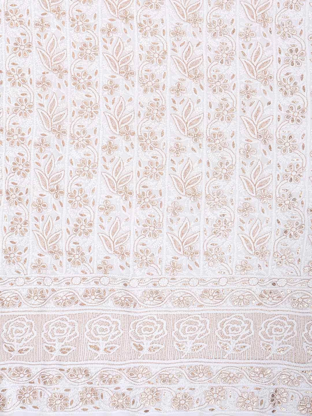 Ada Hand Embroidered White Georgette Lucknowi Chikankari Unstitched Kurta Piece With Gotapatti Work 01A199472