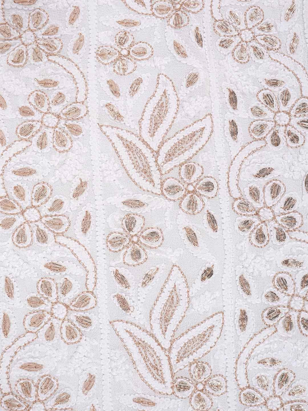Ada Hand Embroidered White Georgette Lucknowi Chikankari Unstitched Kurta Piece With Gotapatti Work 01A199472