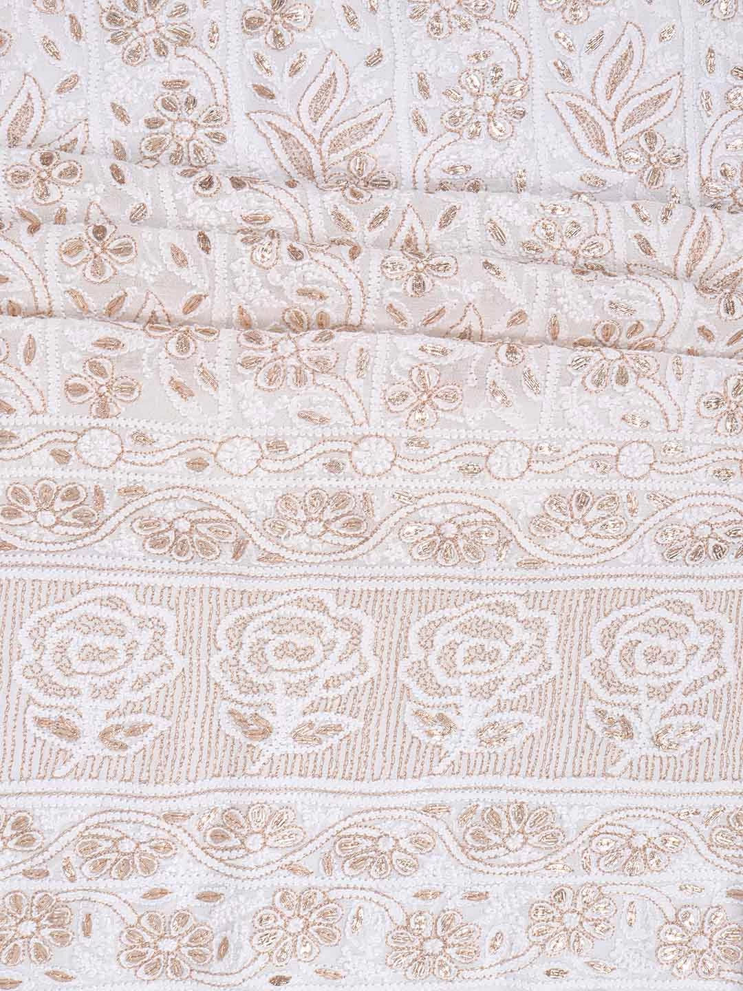 Ada Hand Embroidered White Georgette Lucknowi Chikankari Unstitched Kurta Piece With Gotapatti Work 01A199472