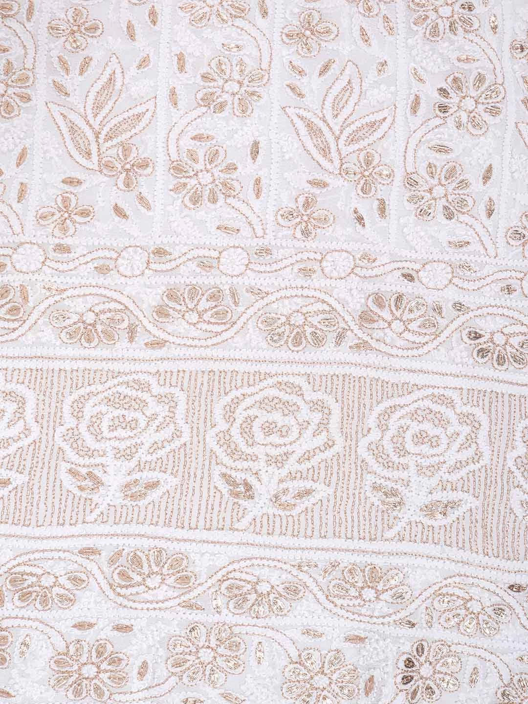 Ada Hand Embroidered White Georgette Lucknowi Chikankari Unstitched Kurta Piece With Gotapatti Work 01A199472