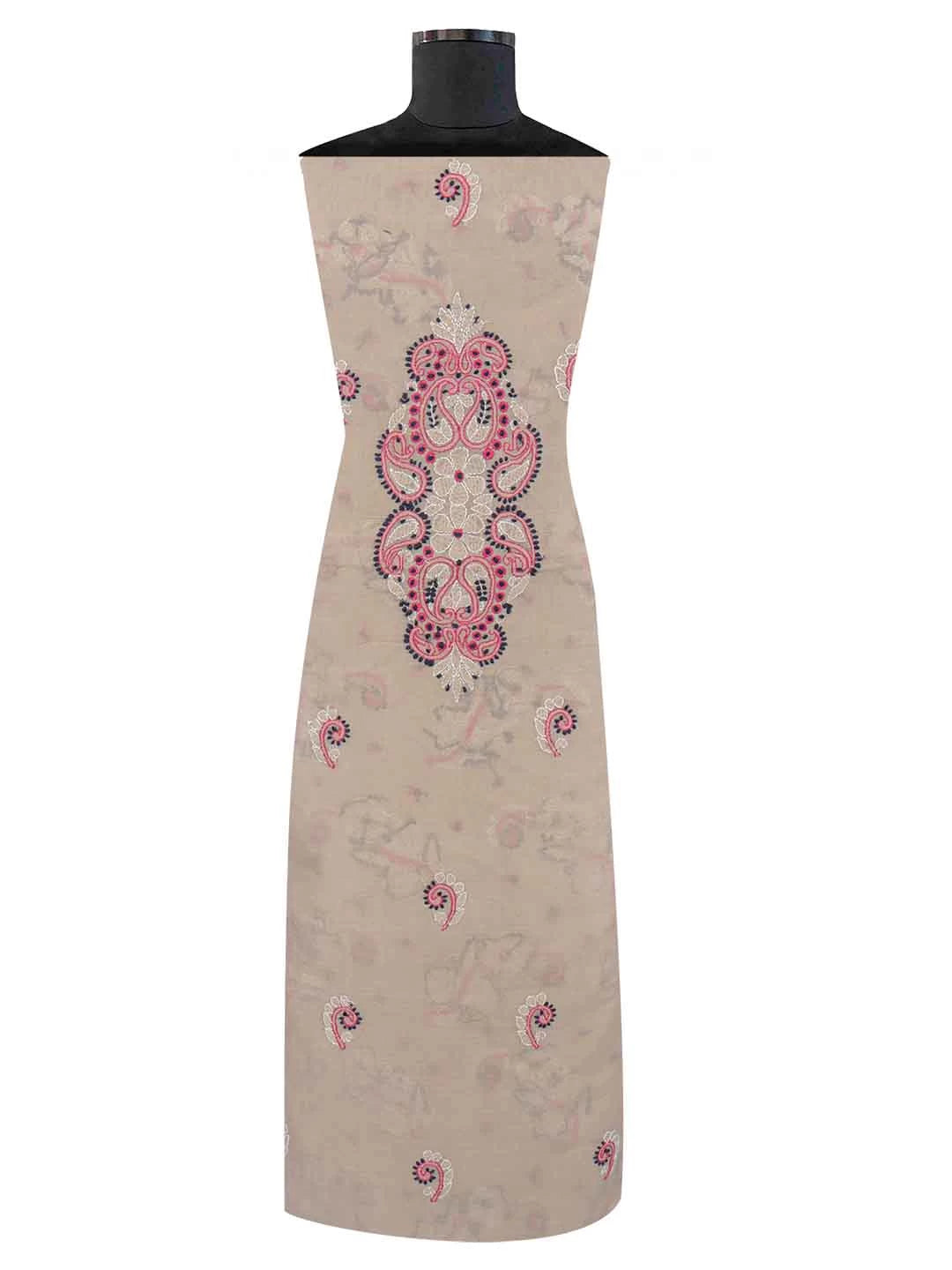 Ada Hand Embroidered Fawn Chanderi Lucknowi Chikankari Unstitched Kurta Piece 01A227829