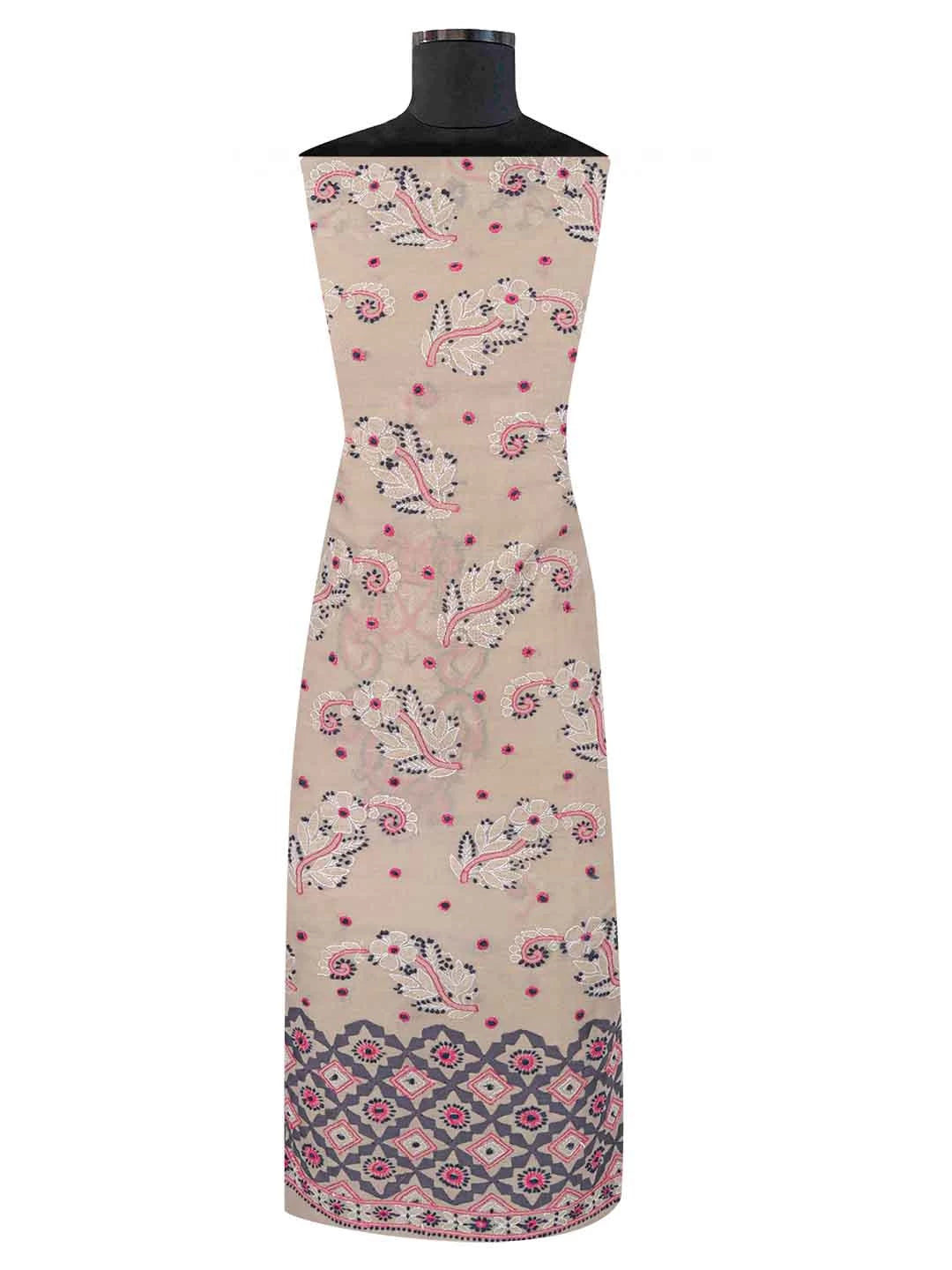Ada Hand Embroidered Fawn Chanderi Lucknowi Chikankari Unstitched Kurta Piece 01A227829