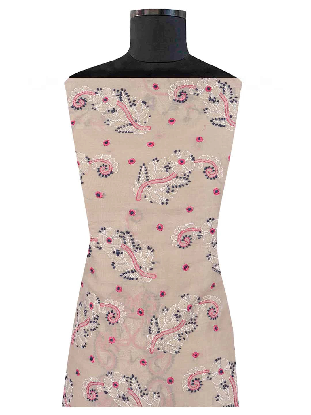Ada Hand Embroidered Fawn Chanderi Lucknowi Chikankari Unstitched Kurta Piece 01A227829