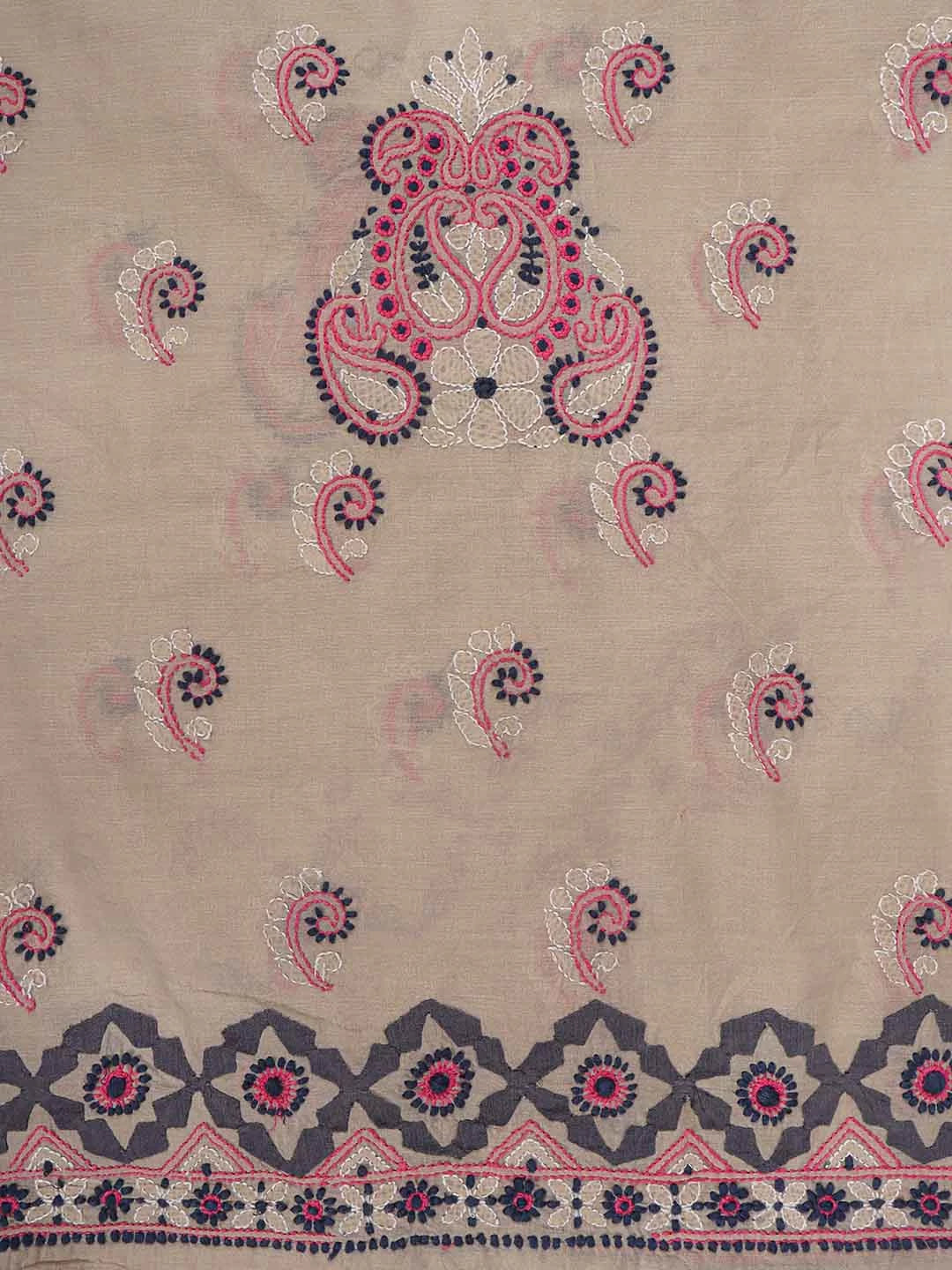 Ada Hand Embroidered Fawn Chanderi Lucknowi Chikankari Unstitched Kurta Piece 01A227829