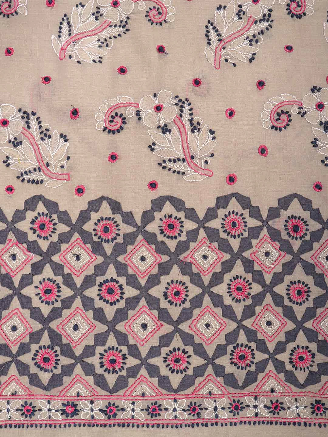 Ada Hand Embroidered Fawn Chanderi Lucknowi Chikankari Unstitched Kurta Piece 01A227829
