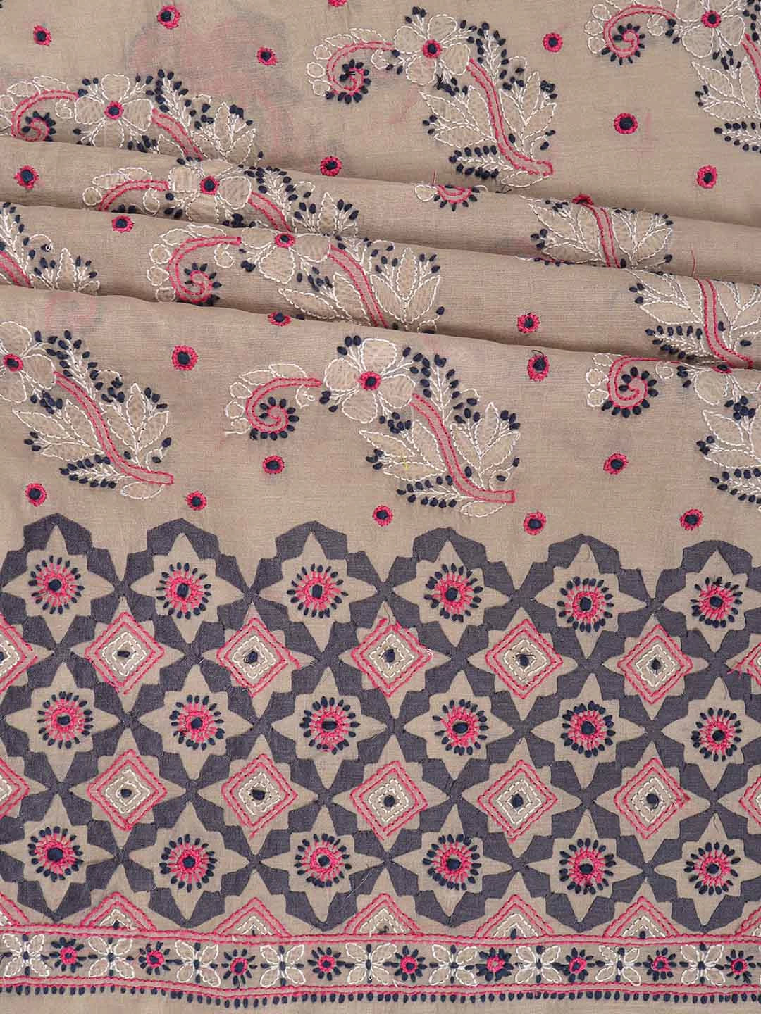 Ada Hand Embroidered Fawn Chanderi Lucknowi Chikankari Unstitched Kurta Piece 01A227829