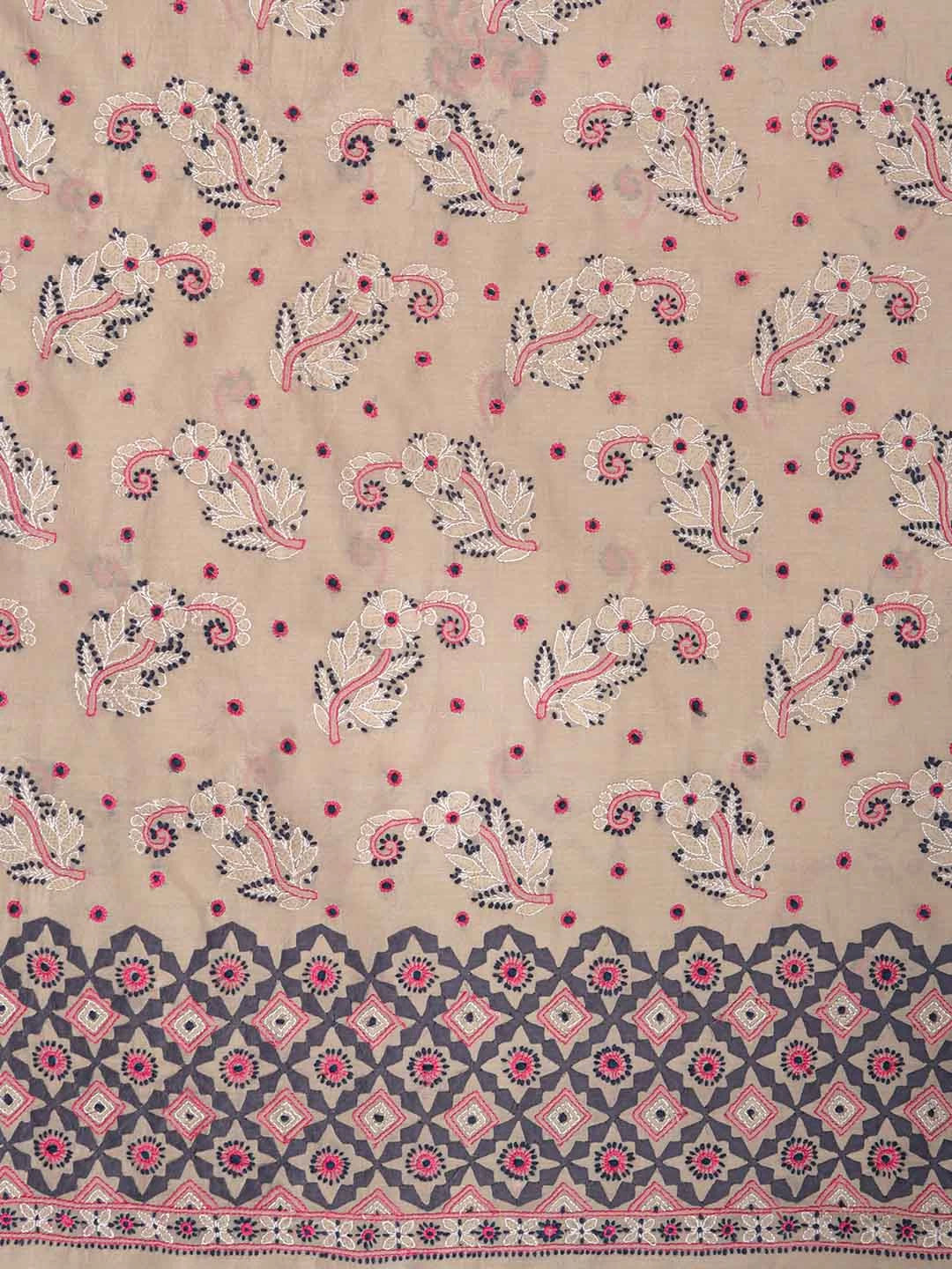 Ada Hand Embroidered Fawn Chanderi Lucknowi Chikankari Unstitched Kurta Piece 01A227829