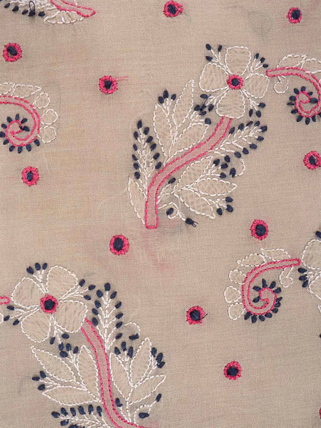 Ada Hand Embroidered Fawn Chanderi Lucknowi Chikankari Unstitched Kurta Piece 01A227829