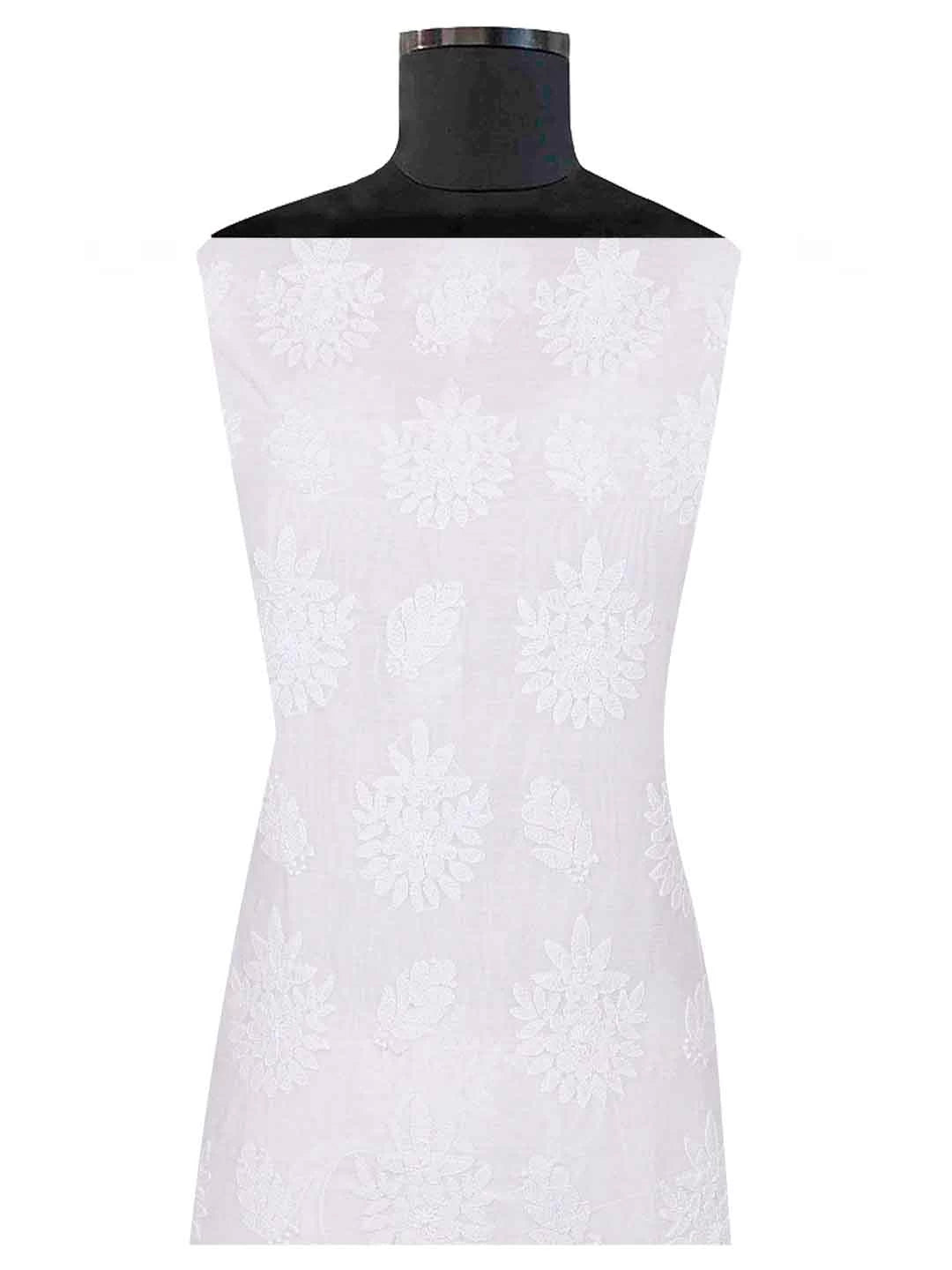 Ada Hand Embroidered White Chanderi Lucknowi Chikankari Unstitched Kurta Piece 01A65931