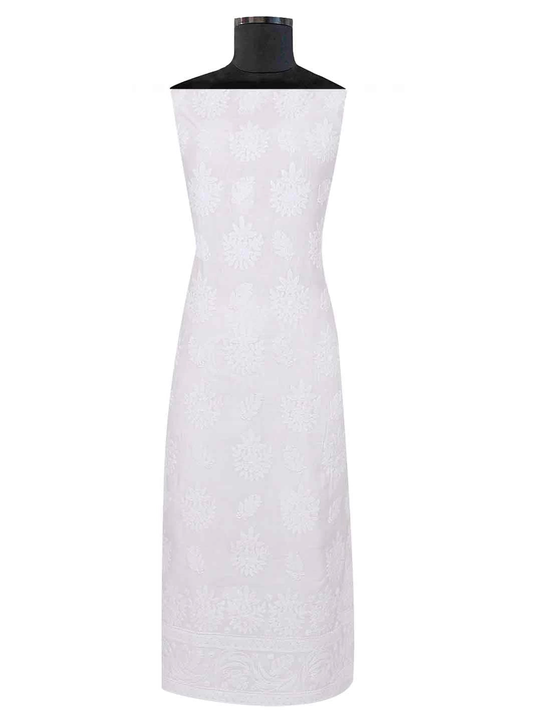 Ada Hand Embroidered White Chanderi Lucknowi Chikankari Unstitched Kurta Piece 01A65931