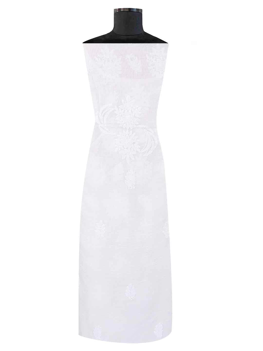 Ada Hand Embroidered White Chanderi Lucknowi Chikankari Unstitched Kurta Piece 01A65931