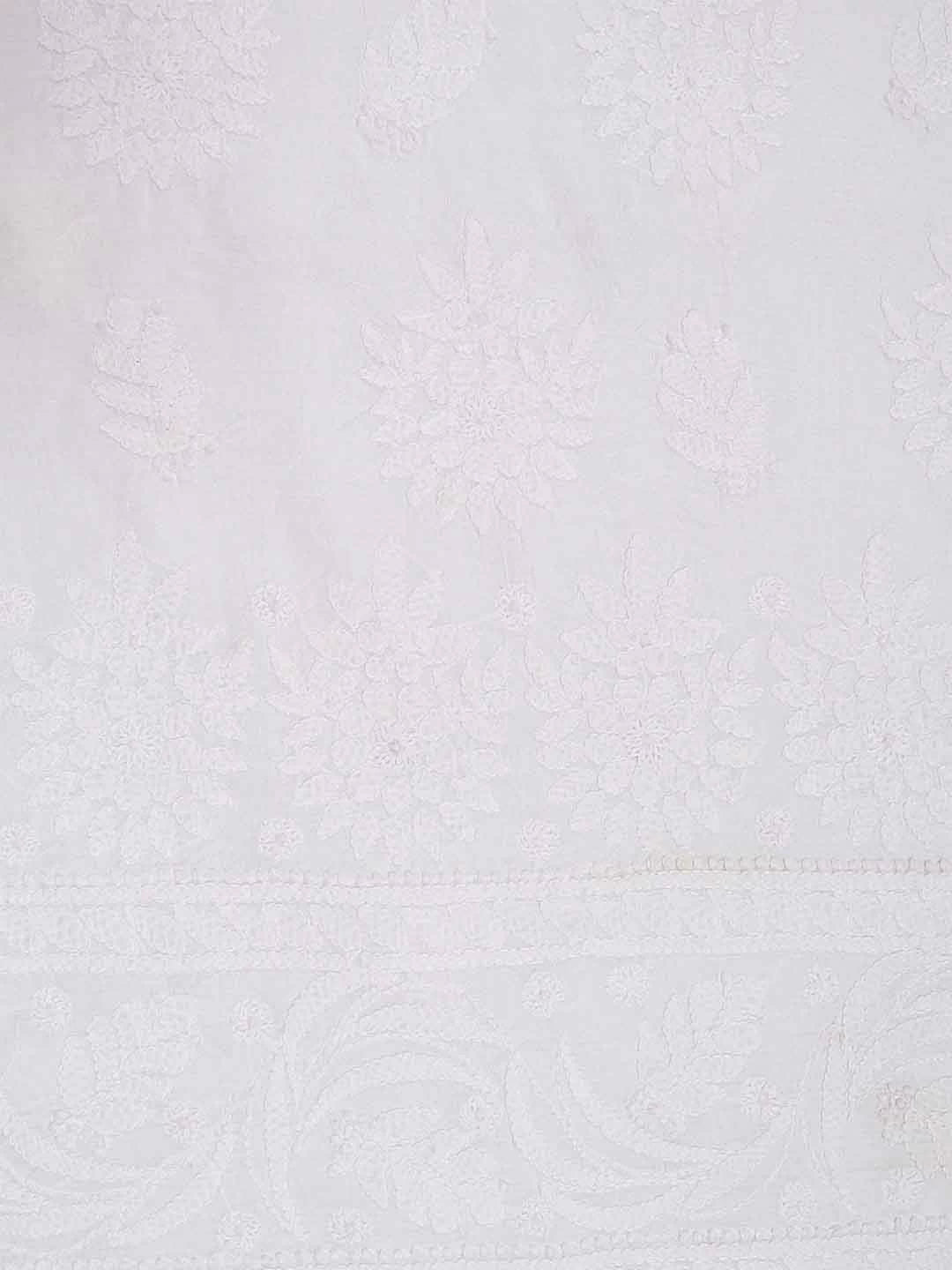 Ada Hand Embroidered White Chanderi Lucknowi Chikankari Unstitched Kurta Piece 01A65931
